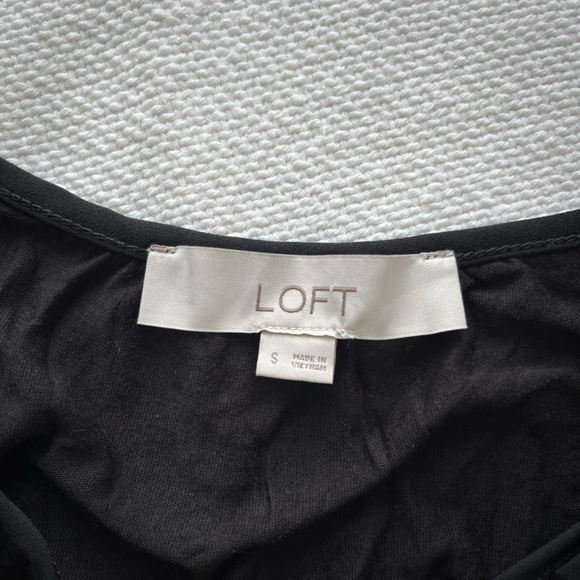 LOFT Cutout Tie Neck Mixed Media Shell - Color: Black, Size: Small - Picture 7 of 7